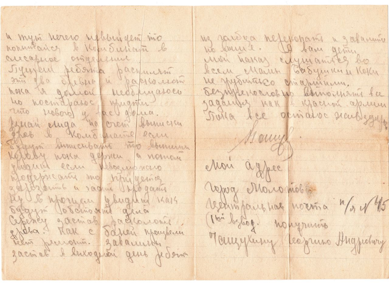 Письмо с фронта: «А вам, дети, мой наказ слушаться во всем мамы, бабушки и коки»